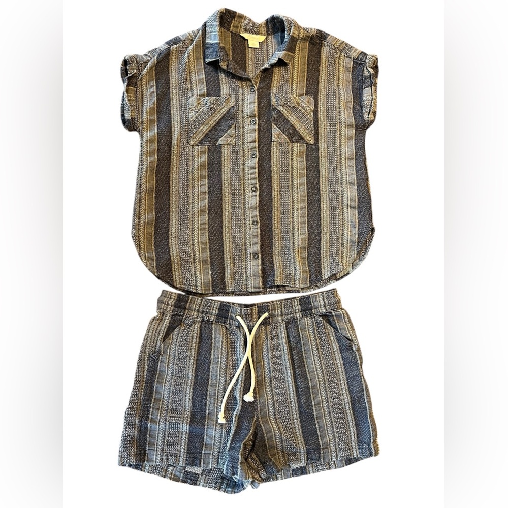 Natural Reflections Blue and Gray Plaid Shirt and shorts set